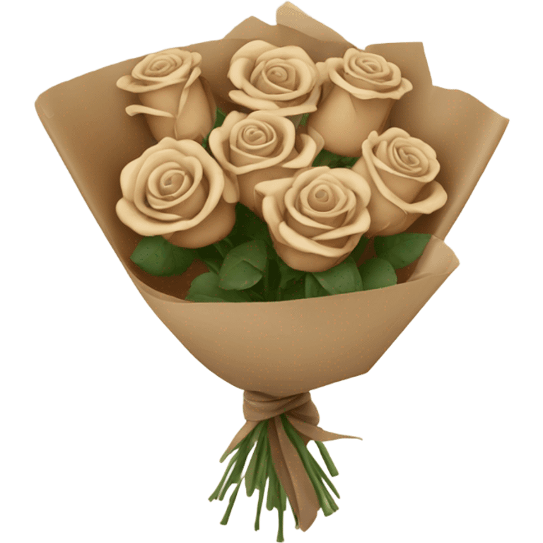 Bouquet of beige and brown roses in a paper package emoji