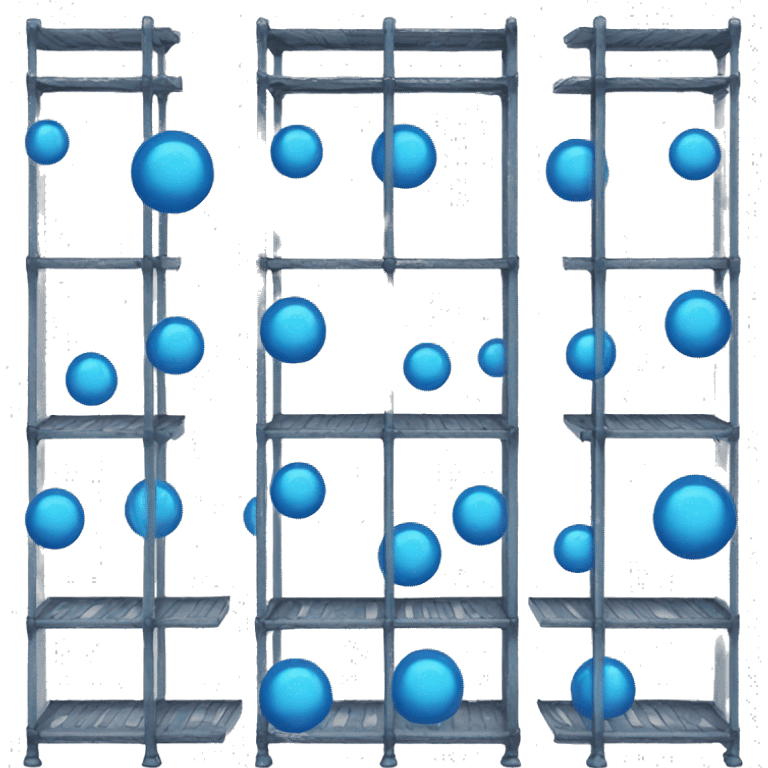 tall metal shelves with many blue orb prophecies emoji