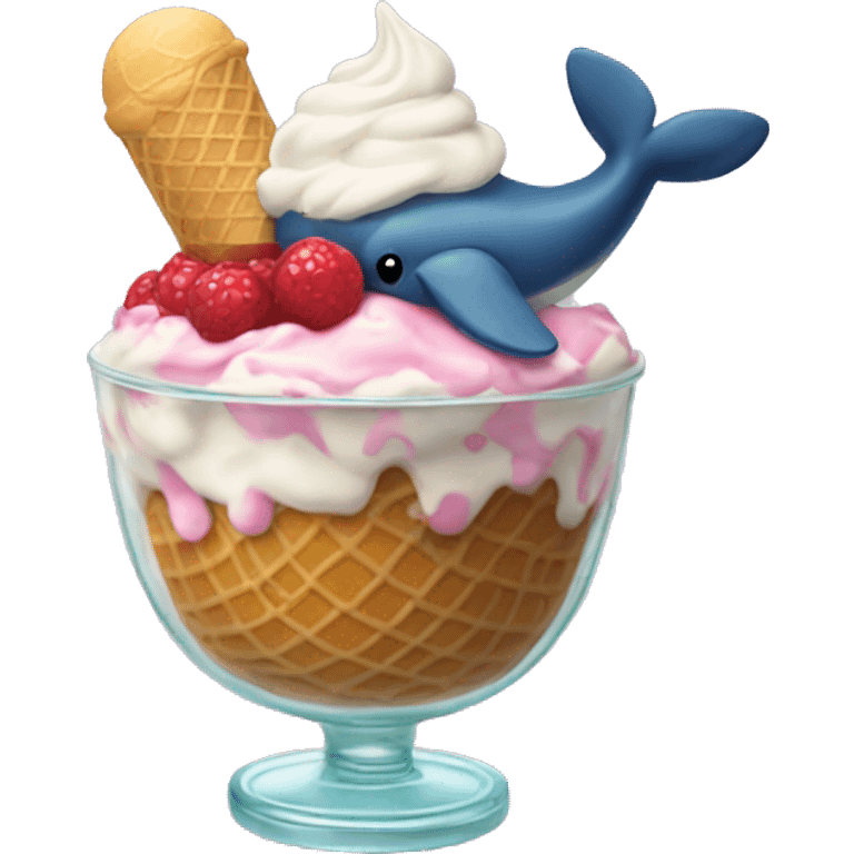 ice cream sundae with a whale on top emoji