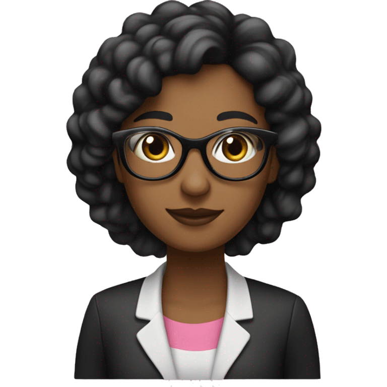 Profesora  pelo liso  negro y largo,  con lentes rosados emoji