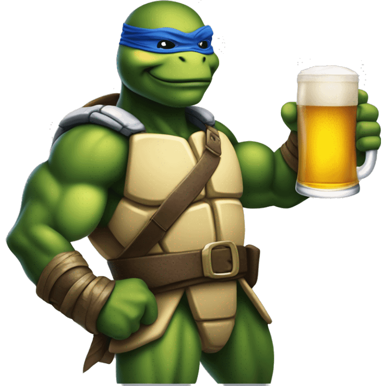 Raphael the ninja turtle muscular body with a glass of beer emoji