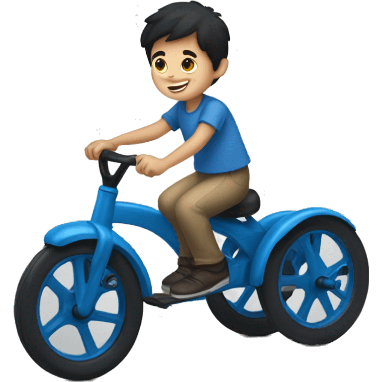 little white boy with dark hair riding blue tricycle  emoji