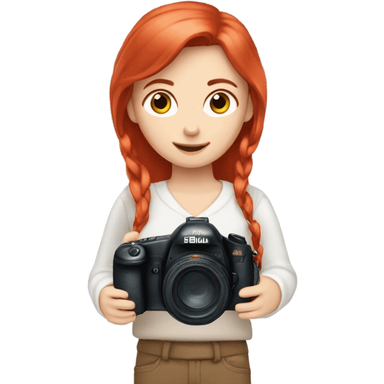 A white girl with red hair ￼and a camera in her heands  emoji