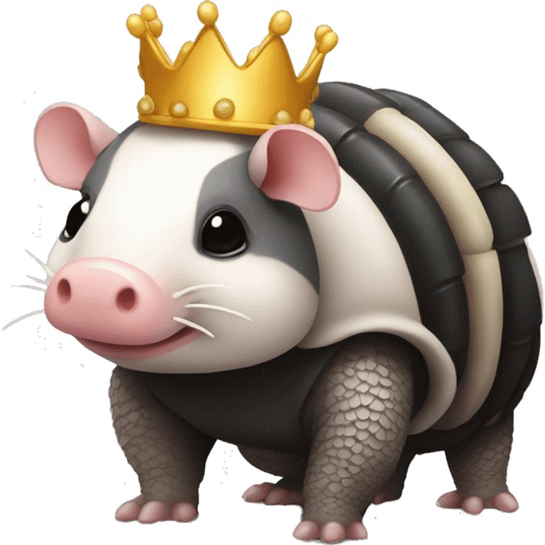 Black piebald chubby round armadillo pig panda centipede armadillo wearing a crown emoji