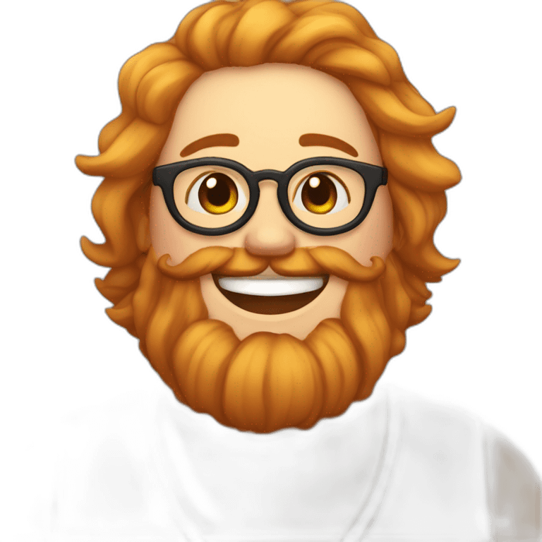 Chubby non binary round glasses, long venitian hair and chaotic red and blond beard laughing emoji