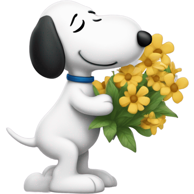 snoopy kissing flowers emoji