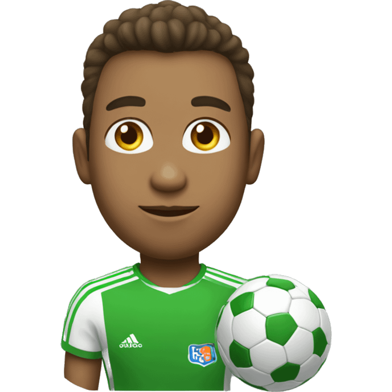 futbolista con balón pies y camiseta verde emoji