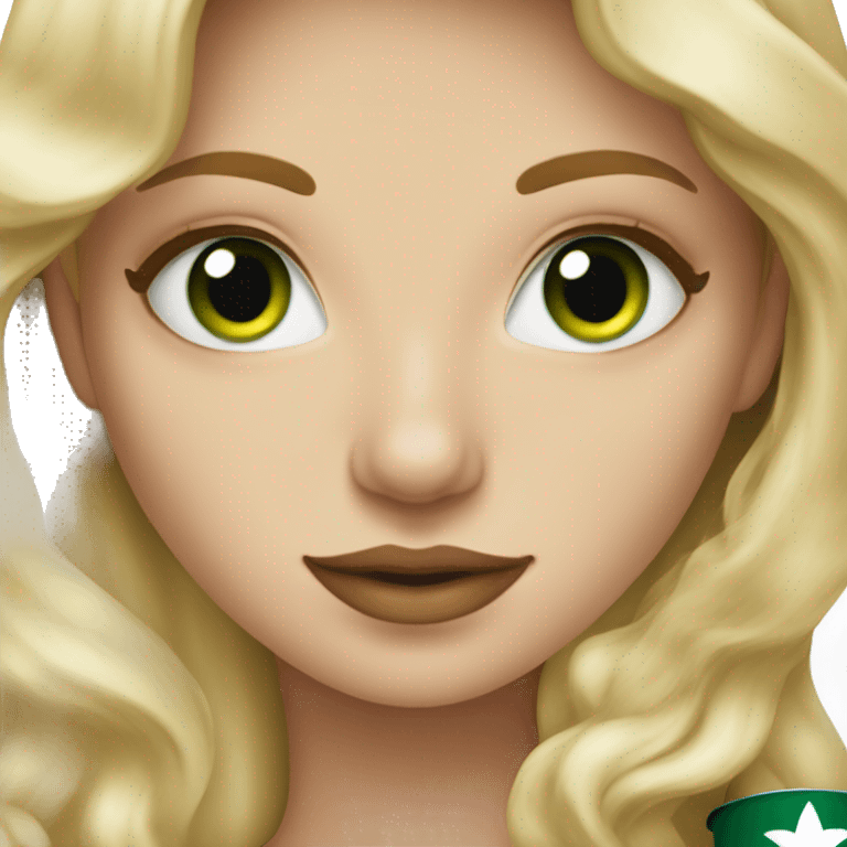 blonde girl with green eyes seeping starbucks coffee  emoji