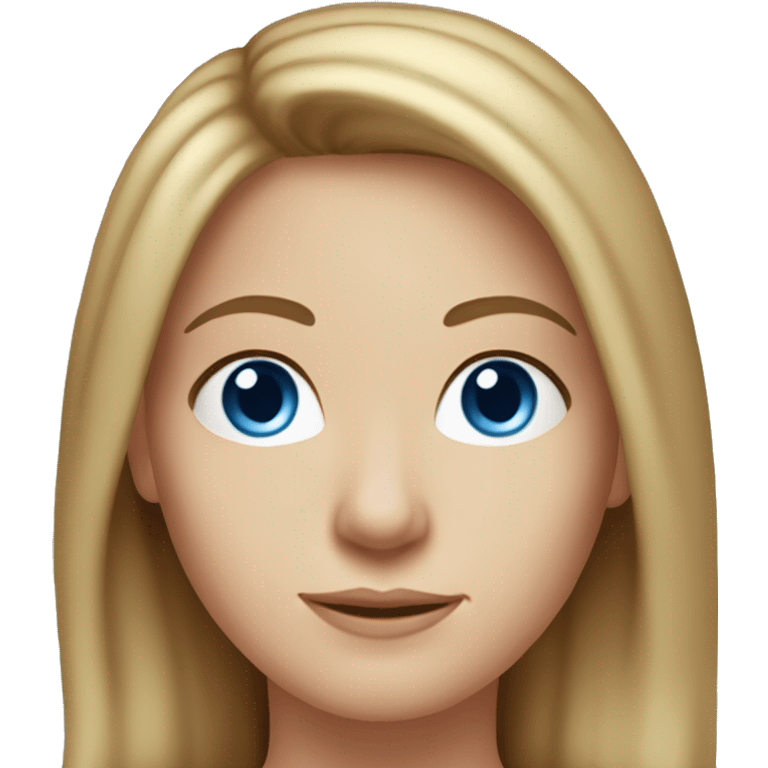 A head and shoulders shot of a 38 year old White woman, with long brown hair,   with blue eyes wearing a t-shirt. emoji