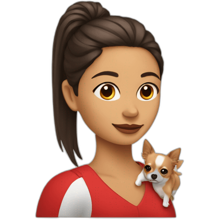 mujer con pelo muy largo rojo y su perro Chihuahua emoji