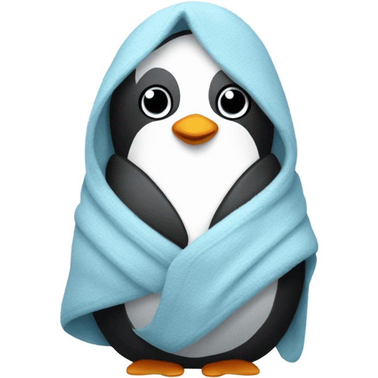 Cozy penguin in light blue blanket  emoji