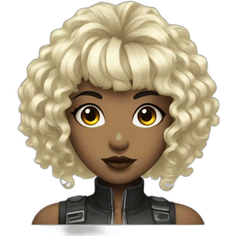 Disco cyberpunk girl with black hair and bangs curly emoji