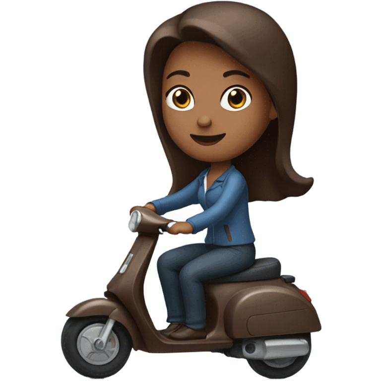 Blue eyes woman with chocolate hair on scooter emoji