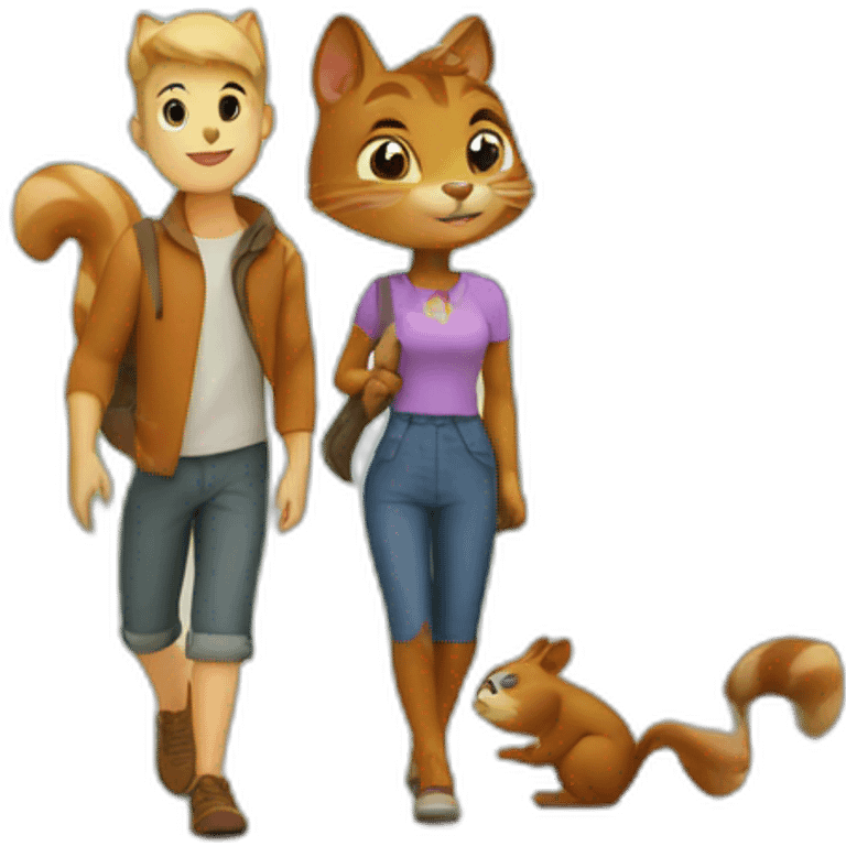 a cat and a squirrel walk in the park emoji