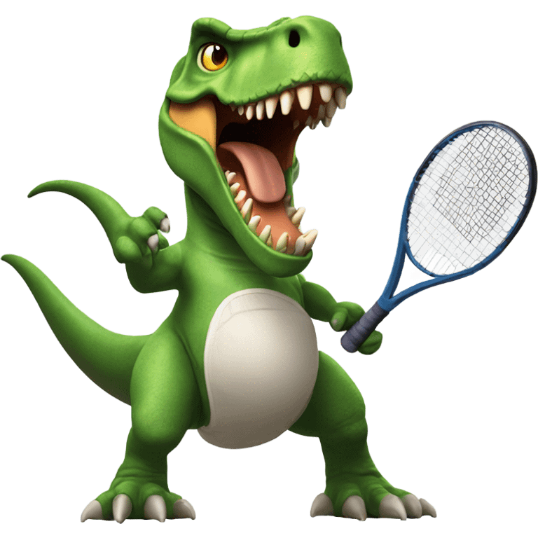 T. rex playing tennis with one arm looking mad!   emoji