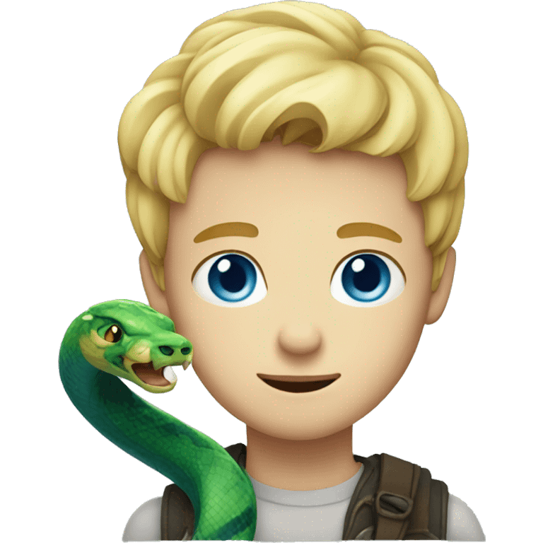 a blonde boys with blue eyes holding a snake emoji