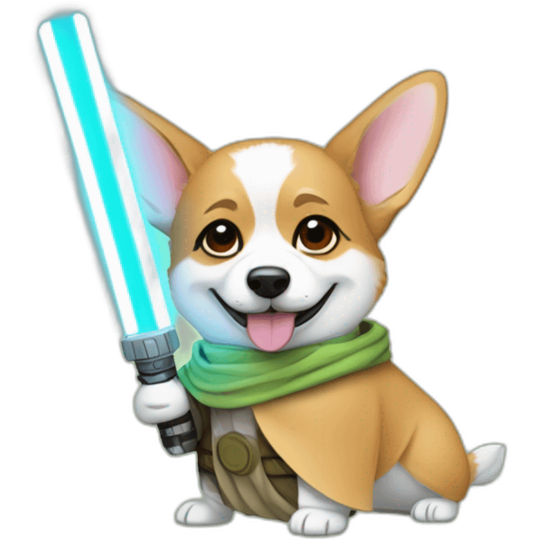 Corgi dress as yoda with light saber emoji