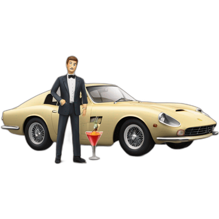 2 guys with cocktails in their handik front of a ferrari type 412 emoji