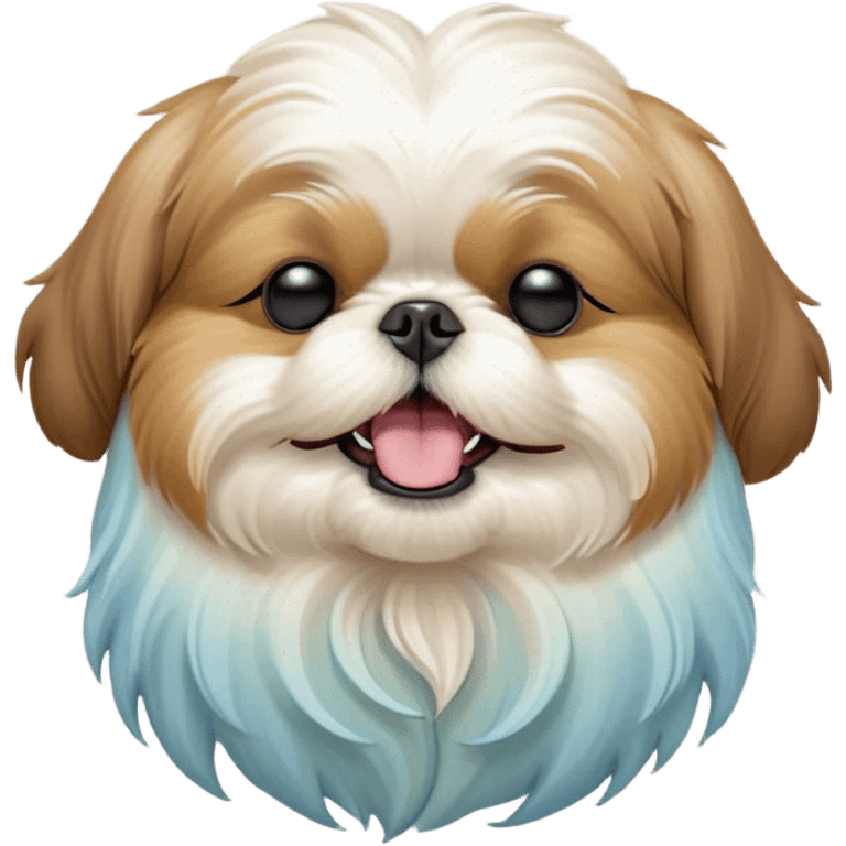 Cinematic Cute Yawning Shih Tzu Portrait Emoji, Head gently tilted with an irresistibly cute yawn and sleepy, half-closed eyes, showcasing a luxurious, fluffy fur in gentle pastel tones, simplified yet endearingly detailed, glowing with a soft, drowsy radiance, high shine, exuding tender, sleepy charm, styled with a delicate, soft glowing outline, capturing the essence of a Shih Tzu caught in a moment of adorable, sleepy bliss! emoji