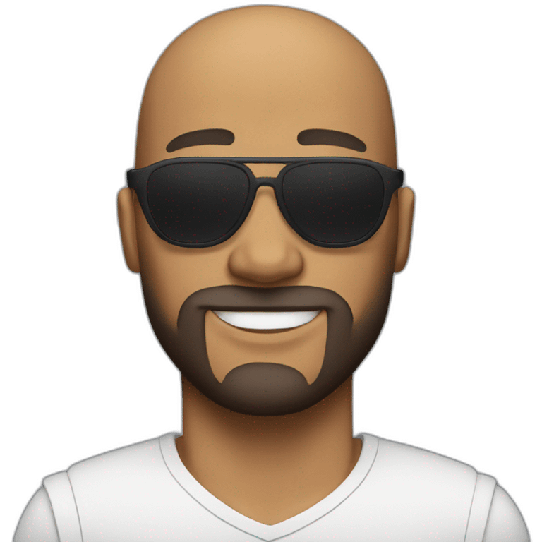 A bald, muscular man with facial hair and frameless sunglasses emoji