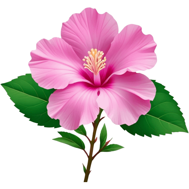 Cinematic Realistic image of a Mugunghwa flower (Rose of Sharon), rendered with delicate petal textures and vibrant pink hues, set against a minimalist background with gentle, diffused lighting that highlights its national significance emoji