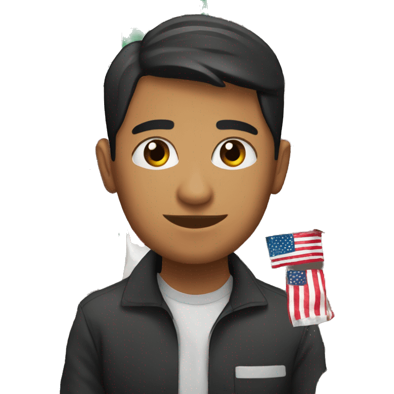 Hispanic college student with american and mexican flag behind them emoji