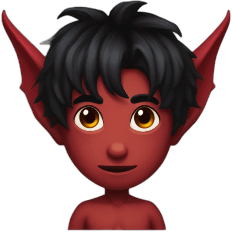 Incubus red skin cute demon boy, black hair, dark crimson horns emoji