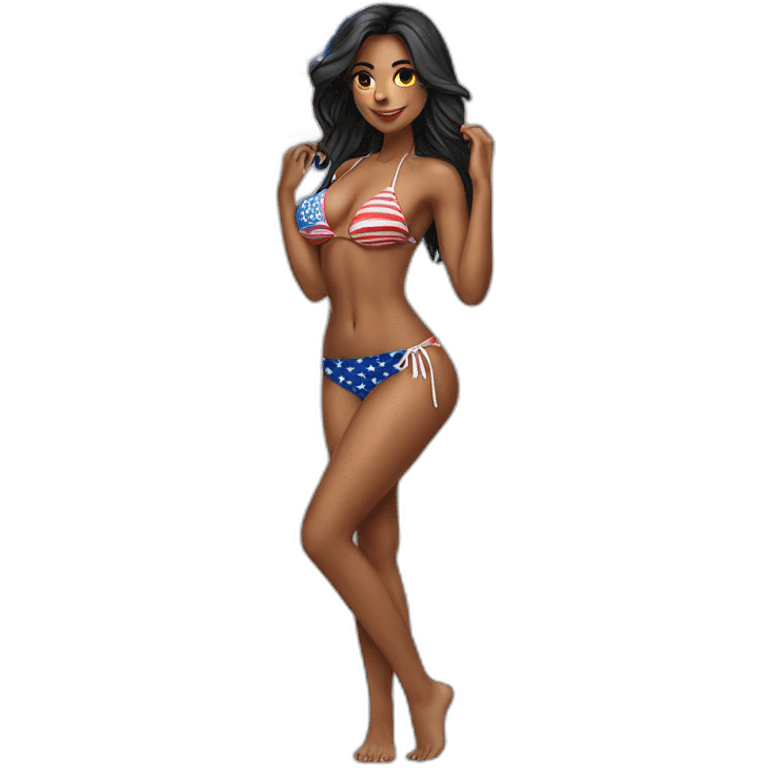 Sexy pose - woman wearing only American flag bikini poster emoji