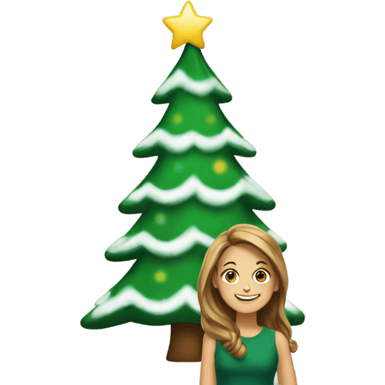 happy girls by christmas tree emoji