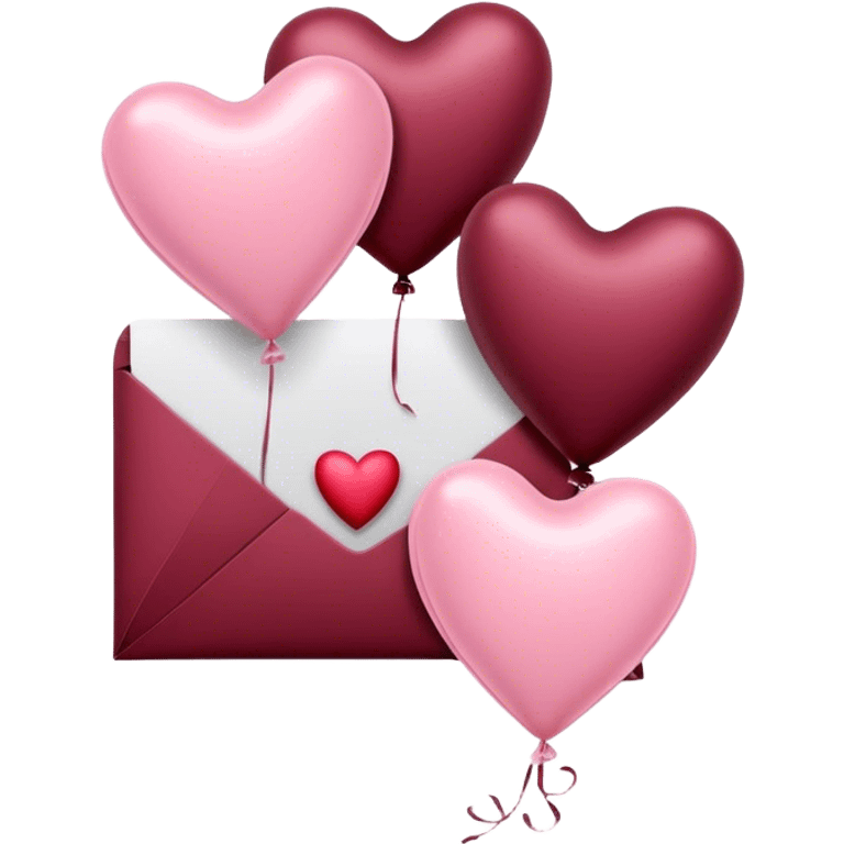 maroon love letter in pastel pink and dark red metallic heart-shaped balloons emoji