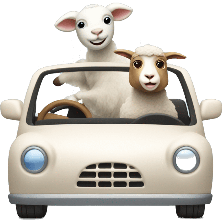 lamb driving a car with a cute goat in the passenger  emoji