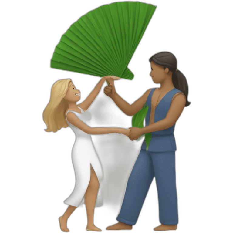 woman fanning a man with palm leaves emoji