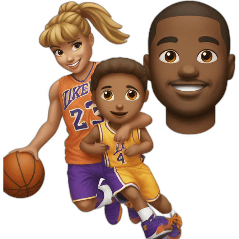 little girl with "Lisa" on his shirt playing basket with Mickael Jordan emoji