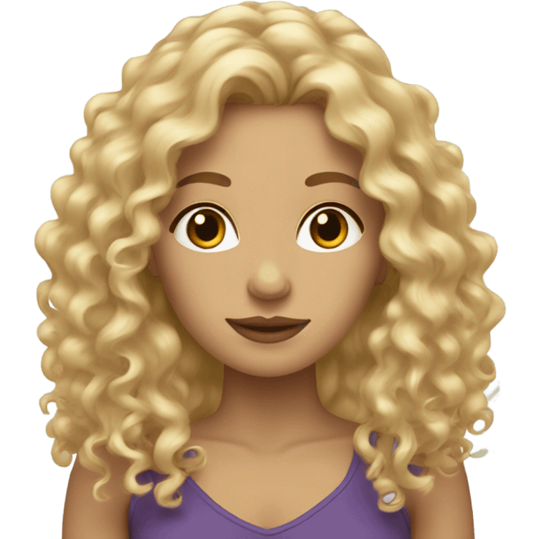 Curly blonde woman with hazel eyes and long hair emoji