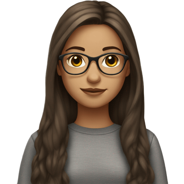 girl with long strait middle part brown hair and brown eyes with glasses  emoji