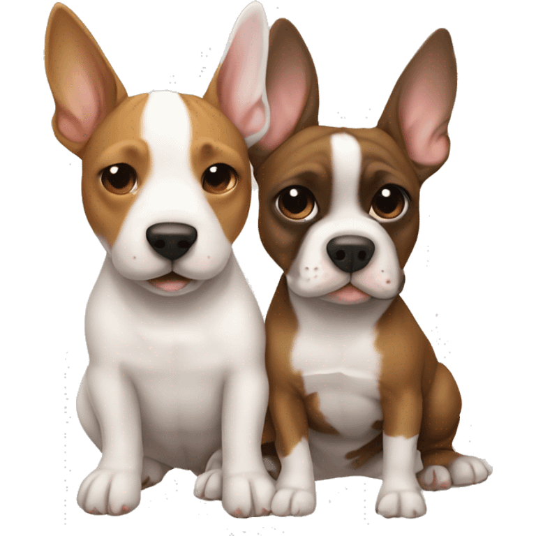 White Bull terrier and brown-and-tan frenchie hugging emoji