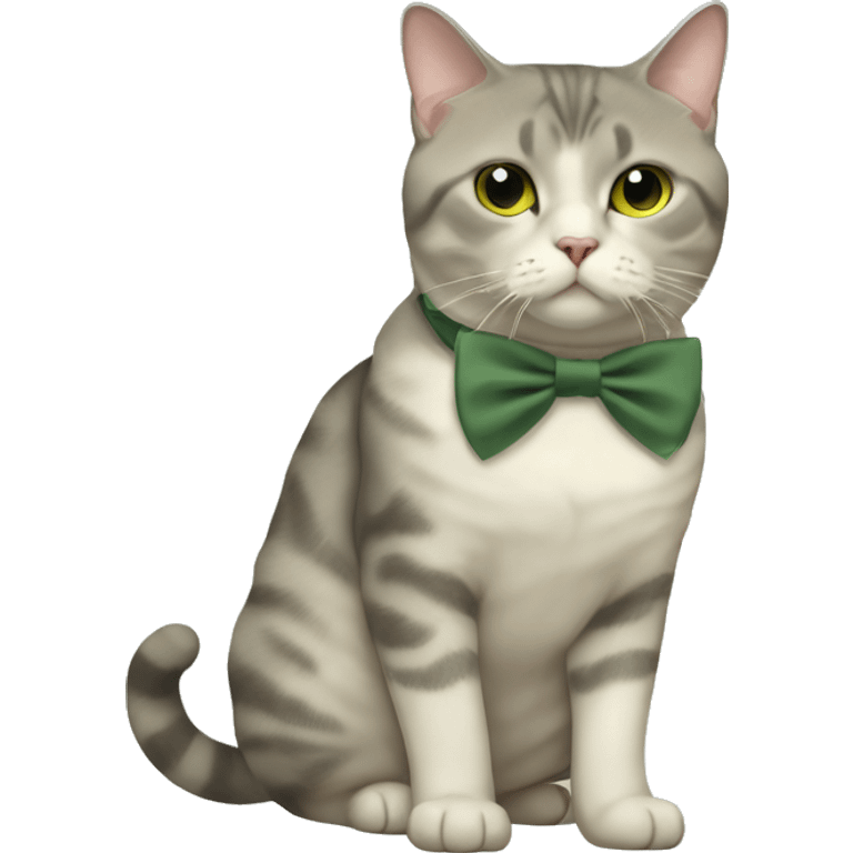 Aesthetic fat British short hair full body cat with sage green bow tie emoji