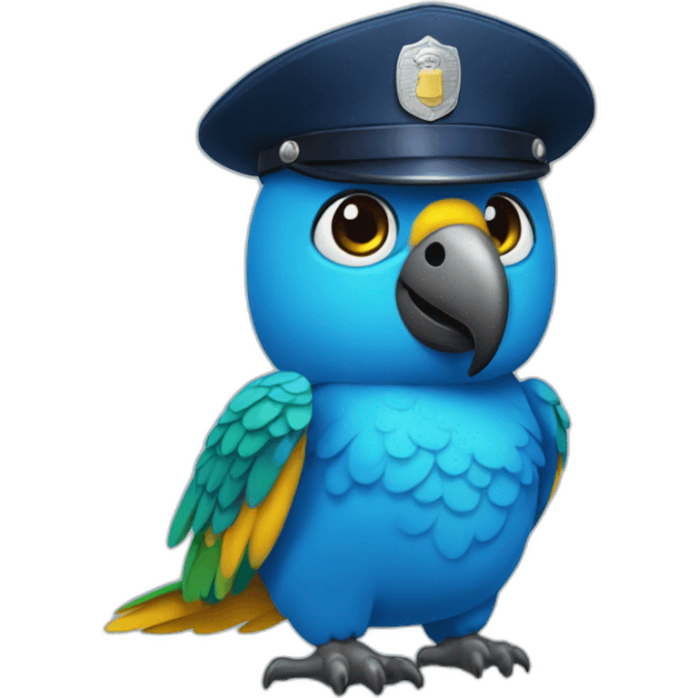 close up view of cute blue parrot in police hat emoji