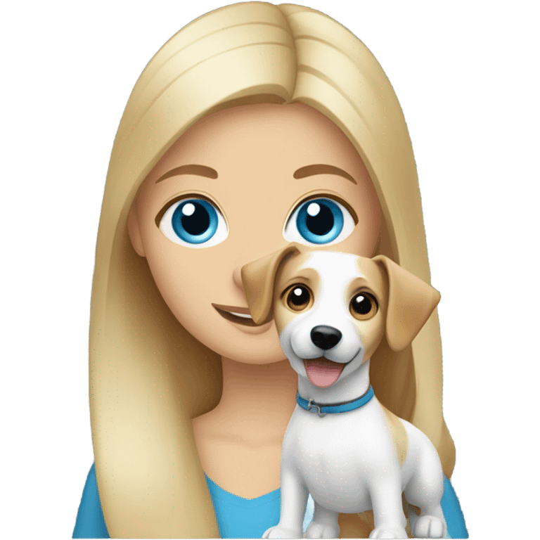 Blonde girl with blue eyes holding a Jack Russell  emoji