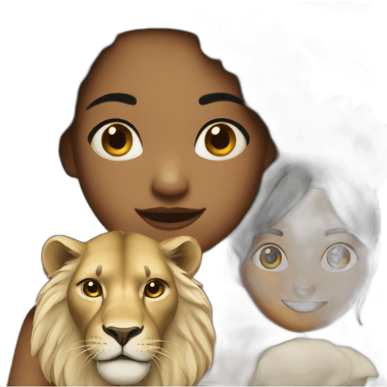 Black hair girl with lion emoji