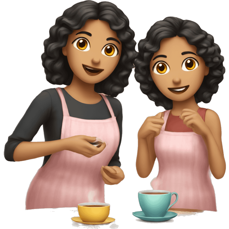 Two Hispanic girls tea time  emoji