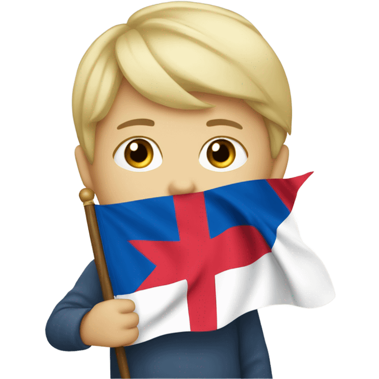 blond boy with blue eyes with serbian flag emoji