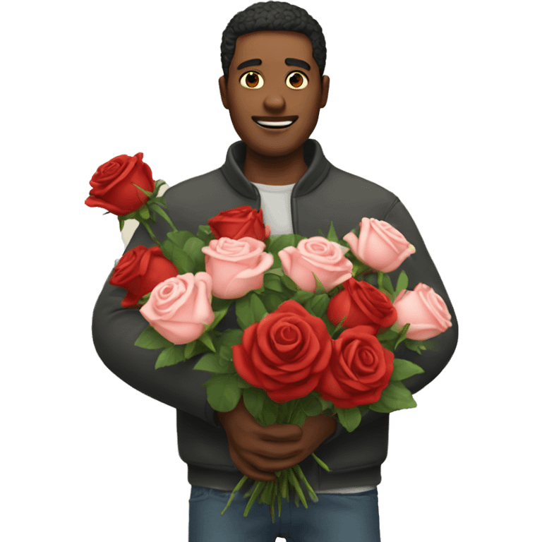 Man holding a bouquet of roses  emoji