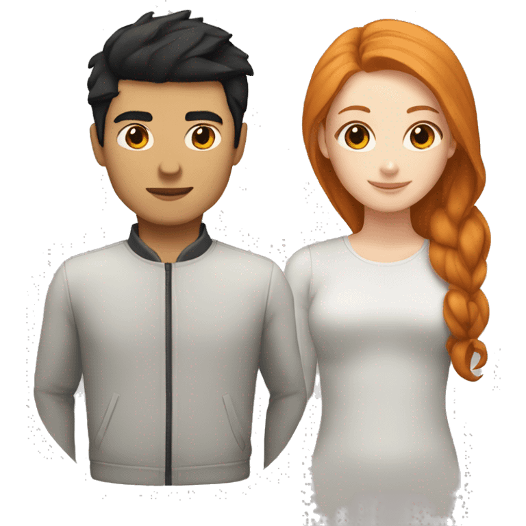 White female with ginger hair and asian male with black hair  emoji