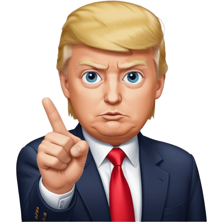 Super realistic Donald Trump pointing finger up, realistic eyes emoji