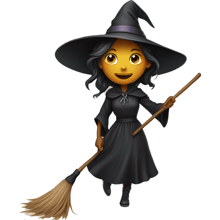 witch with broom flying by oon emoji