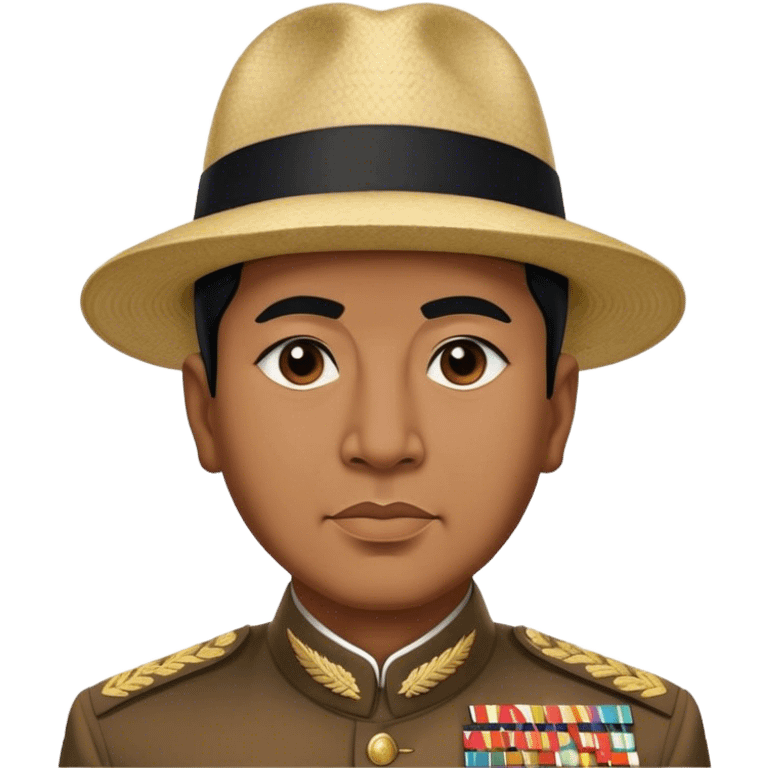 ​Cinematic Realistic Portrait of Sukarno, depicted in a lifelike, realistic style based on his iconic portrait, showcasing his thoughtful, charismatic expression in period attire, rendered with detailed textures and warm, evocative lighting that captures his pioneering spirit and national pride, emoji