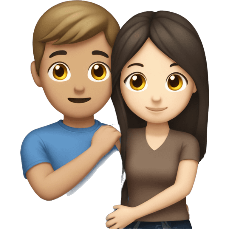 Brunette white girl hugging a brunette Asian boy emoji