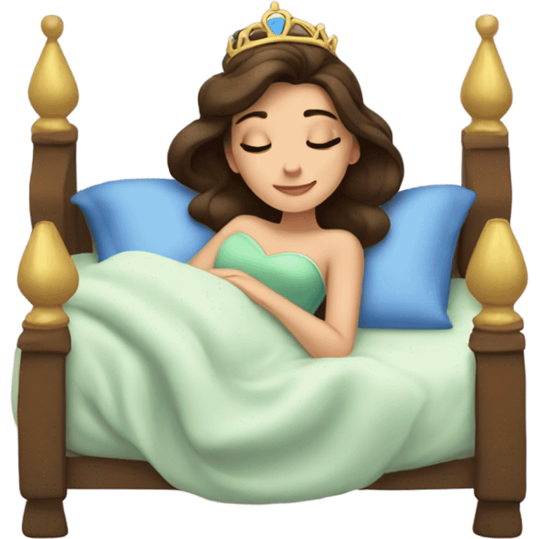 Sleeping brunette beauty princess Disney, bed emoji