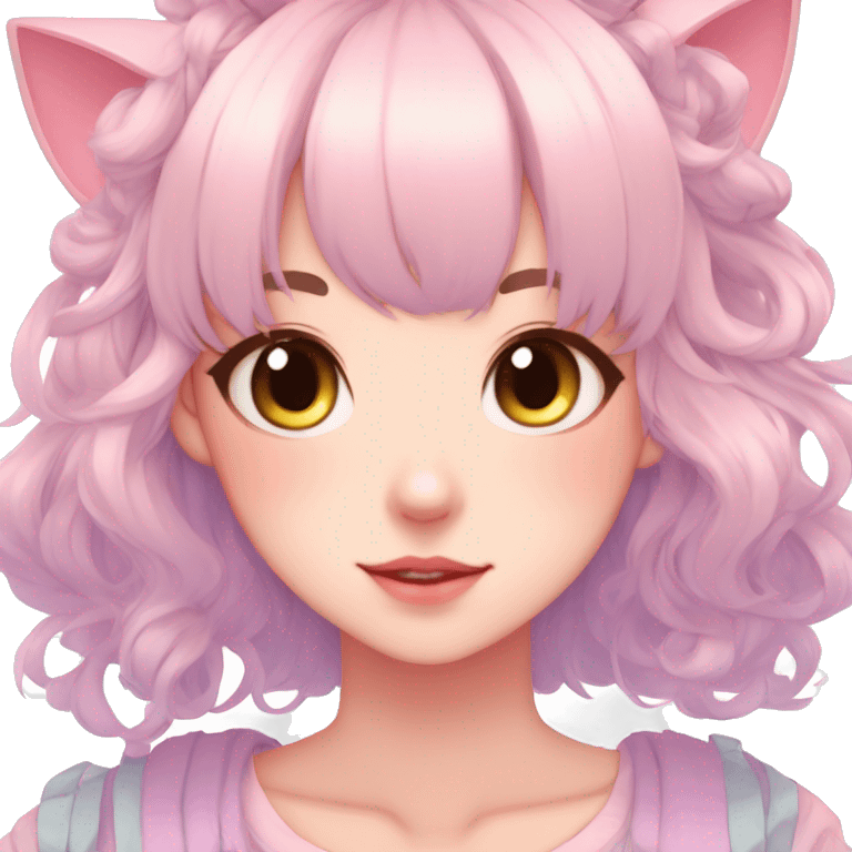 Gorgeous pastel anime girl with blushing face and hair garnitures and pretty hair and cat ears aesthetic trending style emoji